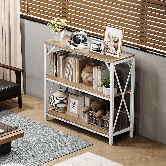Homeiju Console Table 31.5" Width, 3-Tier Entryway Table with Storage, Industrial Sofa Table with Open Shelves, Foyer Tables for Entryway, Hallway, Kitchen, Living Room and Bedroom, Light Coffee