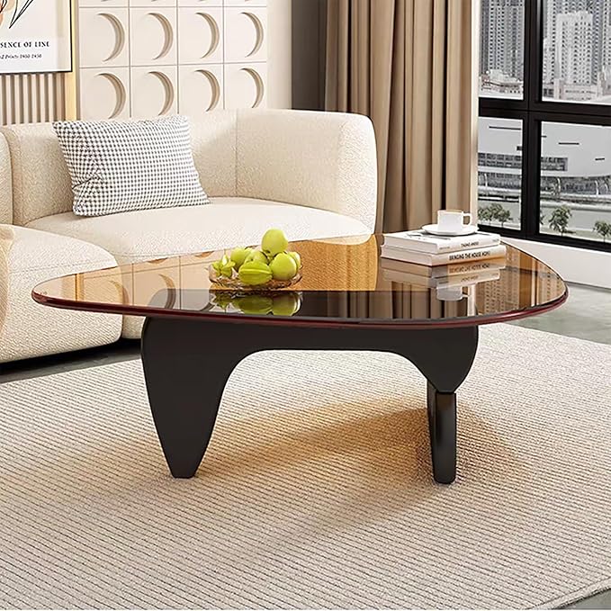 Modern Glass Coffee Table for Living Room, Small mid Century Modern Coffee Table, Sleek Coffee Tables, Suitable for Bedroom Living Room Reception Office Tables（Black/Brown，Small）