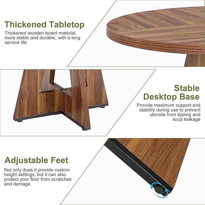 NicBex 47-Inch Round Dining Table for 4, Farmhouse Dinner Table Small Farmhouse Kitchen Tables with Wood Pedestal Base for Dining Room, Kitchen, Living Room, Brown