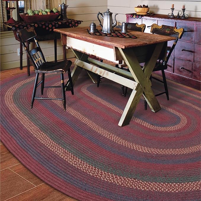Jamestown Burgundy Oval Braided Rug, Jute, 6x9' - Rustic Cabin Decor for Bedroom, Living Room, Everywhere