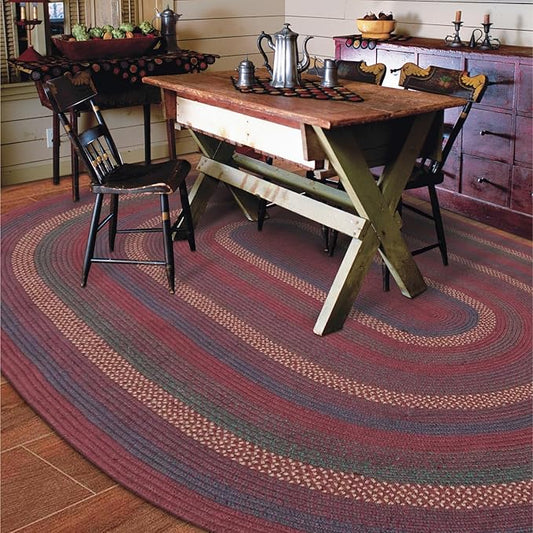 Jamestown Burgundy Oval Braided Rugs, Jute, 8x10' - Rustic Cabin Decor for Bedroom, Living Room, Everywhere