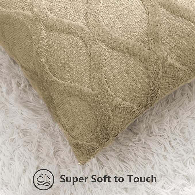 decorUhome Throw Pillow Covers 26x26 Inch Set of 2, Soft Plush Faux Fur Wool Khaki Couch Pillow Covers, Decorative Neutral Pillow Cases for Bed Sofa Living Room Home Decor