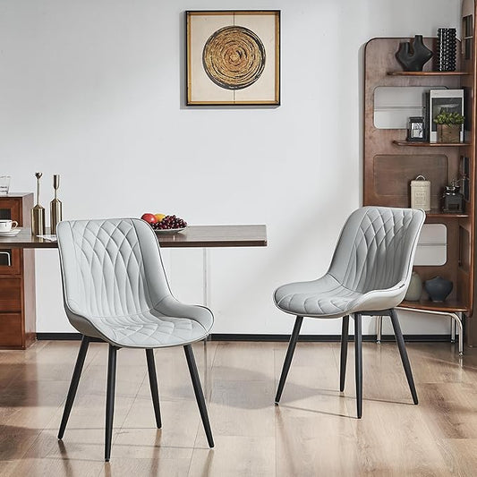 YOUNIKE Dining Chairs Set of 2 with High Backs Grey Mid Century Modern Kitchen & Dining Room Chairs PU Faux Leather Upholstered Wide Seat Accent Chair Comfortable Large Padded Side Living Room Chairs