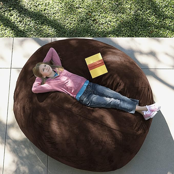 Giant Fur Bean Bag Chair Cover for Kids Adults, (No Filler) Living Room Furniture Big Round Soft Fluffy Faux Fur Beanbag Lazy Sofa Bed Cover (Dark Khaki, 6FT)