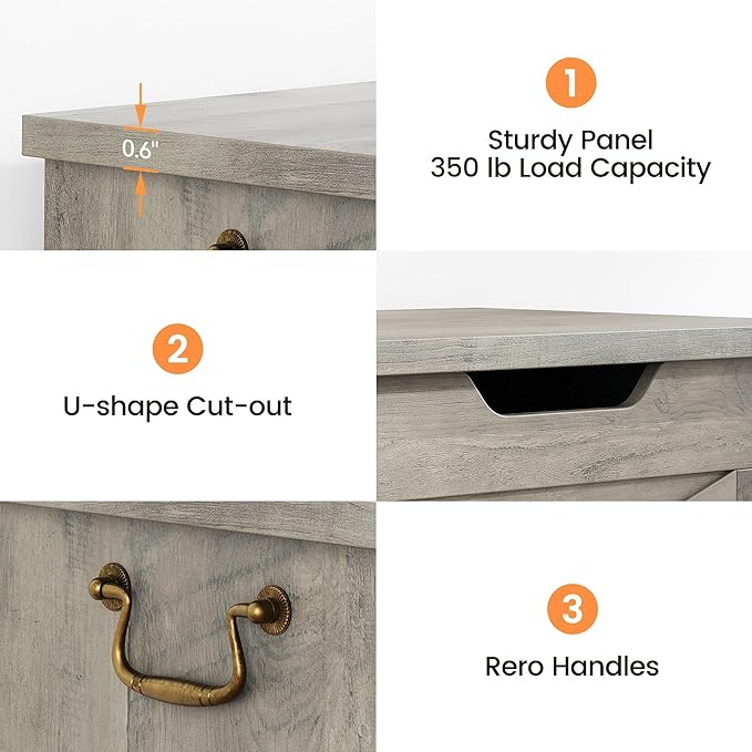 GarveeHome 39.4" Storage Chest, Toy Chest With Lids, Entryway Storage Bench with Safety Hinge, Wooden Storage Trunk, Supports 350 Lb, for Living Room, Bedroom,Gray