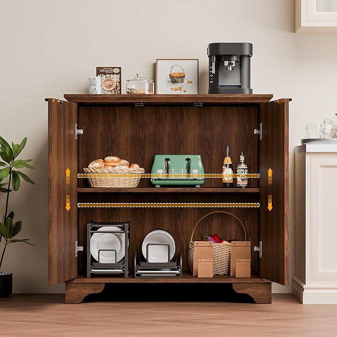 Fluted Buffet Sideboard Cabinet with Storage, 62" Coffee Bar Cabinet Credenza with Shelves, Console Table for Entryway Kitchen, Walnut