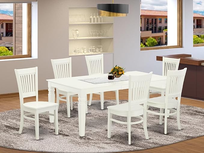 East West Furniture LGVA7-LWH-W 7 Piece Dining Room Furniture Set Consist of a Rectangle Kitchen Table with Butterfly Leaf and 6 Dining Chairs, 42x84 Inch, Linen White