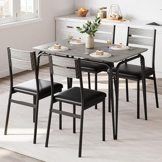 Dining Table for 4, Small Table and Chairs Set of 4, Square Dinette Set for 4, 5 Piece Kitchen & Dining Room Sets for Small Space (Oak, Table with 4 Upholstered Chairs)