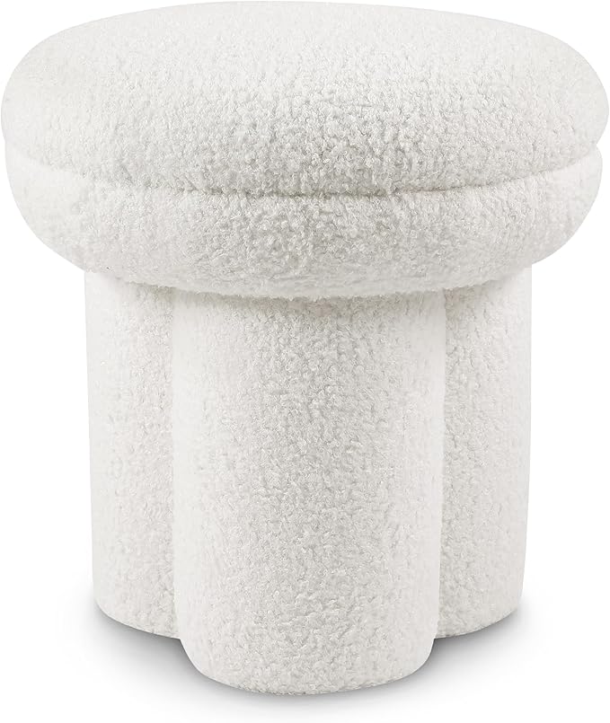 Furniture of America Rami Modern 18-inch Mushroom-Shape Upholstered Ottoman with Tri-Pillar Pedestal, Vanity Stool Chair, Small Foot Stool for Bedroom, Living Room, Entryway, Beige