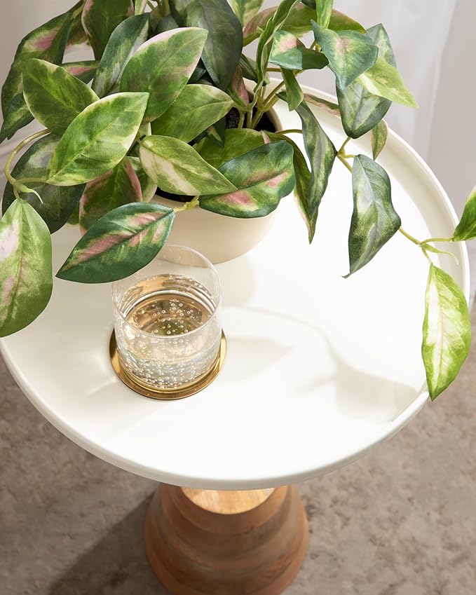 Kate and Laurel Tira Scandinavian Round Side Table, 14 x 24, White and Natural Wood, Modern Circle End Table for Use as Bedroom Nightstand or Living Room Pedestal Table