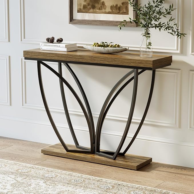 LITTLE TREE Sofa Table, 41.3 Inch Industrial Behind Couch Furniture, Narrow Long Console Table for Entryway, Living Room, Foyer, Hallway, Office, Rustic Brown