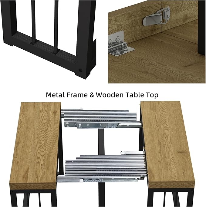 KEIKI 23.62" - 118" L Extendable Foldable Dining Room Table for 2-10 People, Wood Modern Rustic Rectangle Expandable Kitchen Living Meeting Room Furniture, 5 Tabletop Length Options