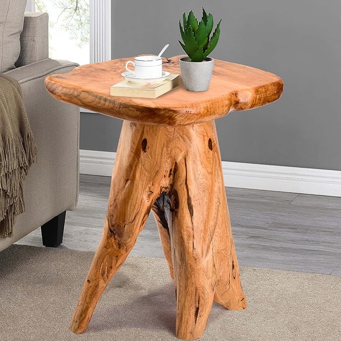 Mushroom Side Table, 18.9 inch Tall Live Edge Wood Stool, Freeform Natural Plant Stand for Garden, Yard, Living Room, Bedroom