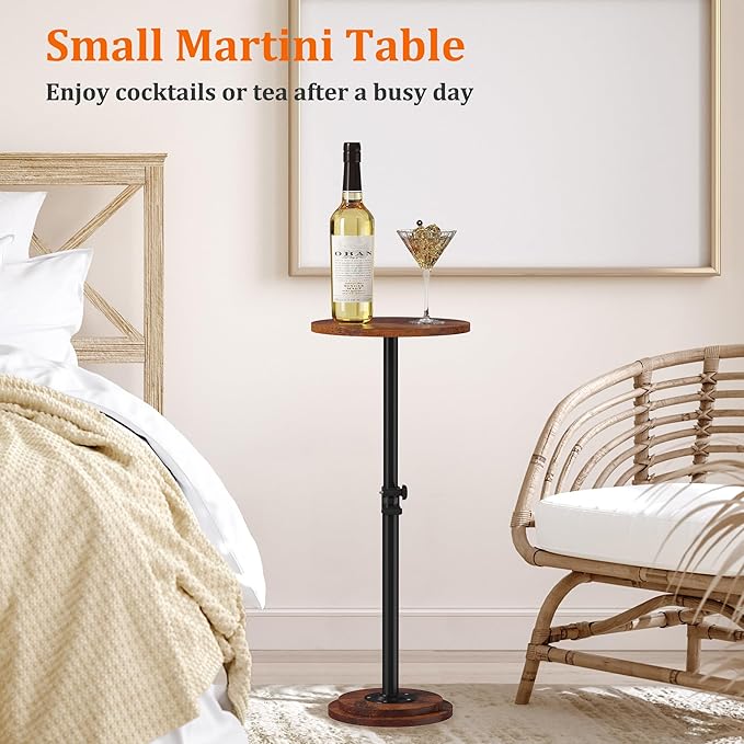 2Pack Drink Table - 360° Swivel Height Adjustable for Small Spaces, Round Side Martini Pedestal Table for Sofa Couch, Living Room, Bedroom, Vintage