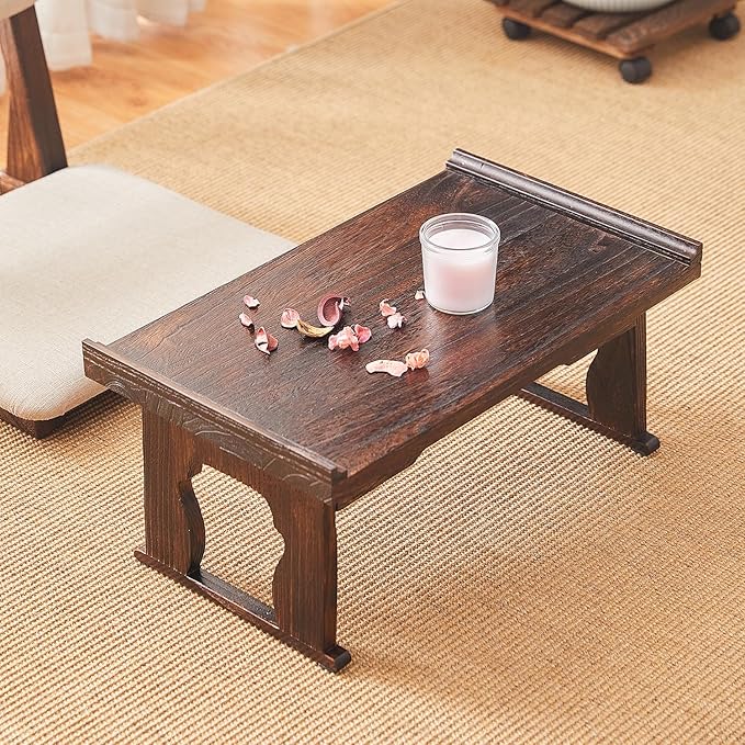 Japanese Floor Table,Small Coffee Table & Tea Table, Altar Table for Meditation,Low Table for Sitting on The Floor,Wood Bed Table Trays with Foldable Legs,Bed Laptop Desk