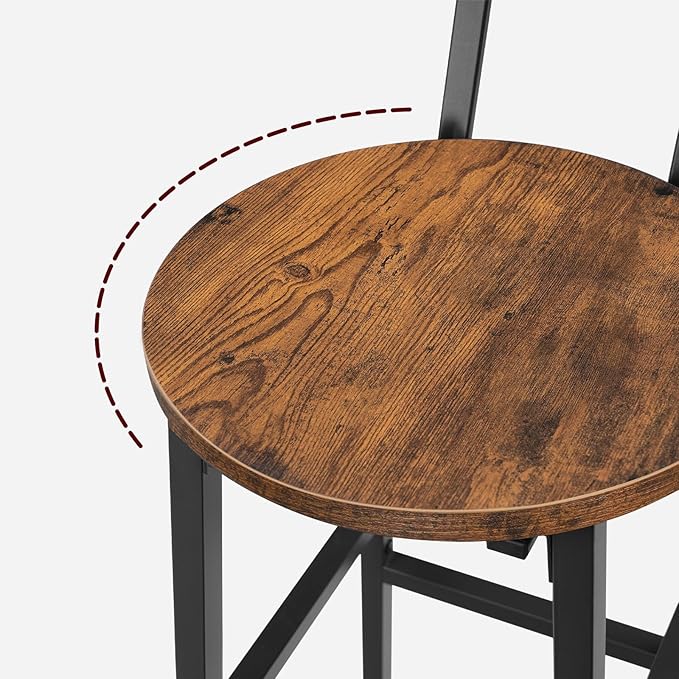Bar Stools, Set of 2 Round Bar Chairs with Footrest, 28 Inch Kitchen Breakfast Bar Chairs, Industrial Bar Stools, Easy Assembly, for Dining Room, Kitchen, Rustic Brown BAHR02701