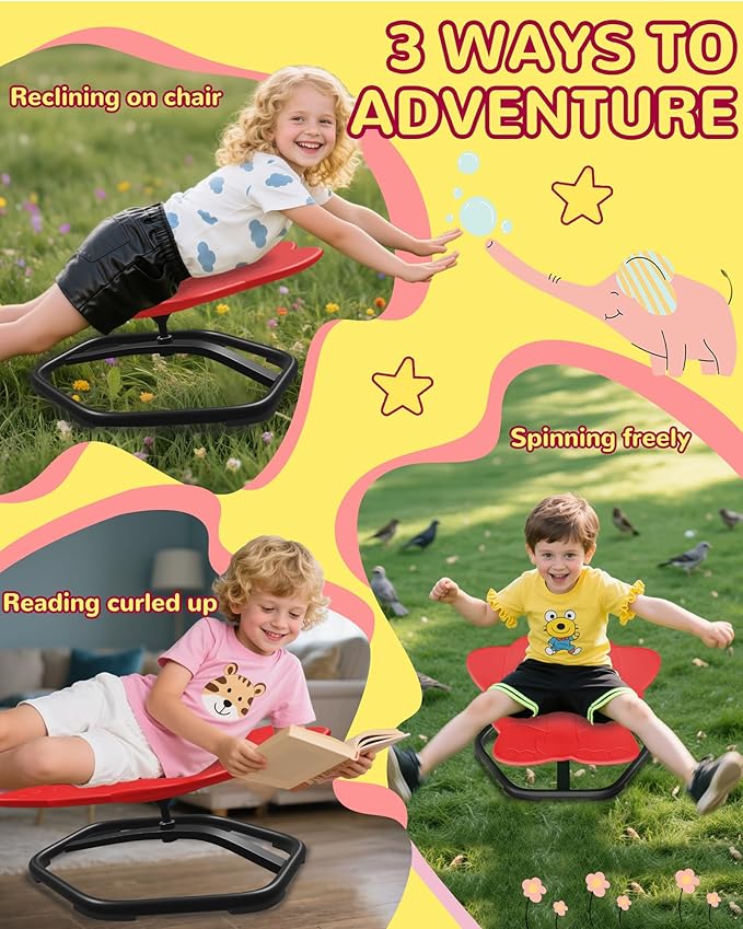 21" L × 19" W Spinning Chair for Autistic Kids, Sensory Toys for Kids with Autism, Sit and Spin, Toddlers & ADHD Children, Sensory Products Swivel Chair, Dark Red