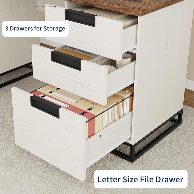 Garvee 59" Farmhouse Executive Desk, Home Office Desk with File Drawer and Storage Cabinet, Wooden Computer Table with 3 Drawers for Work and Study (Vintage)