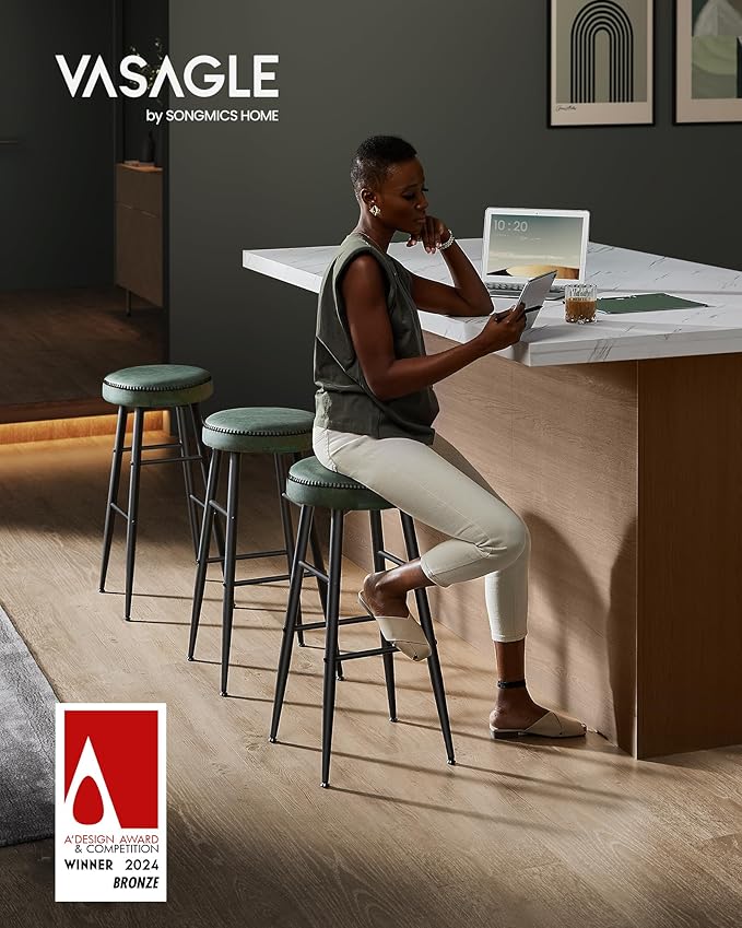 VASAGLE EKHO Collection - Bar Stools Set of 2, Bar Height Bar Stools, Kitchen Counter Stools, Mid-Century Modern Backless Counter Stools, 30-Inch Tall, Kitchen Island Home Bar, Forest Green