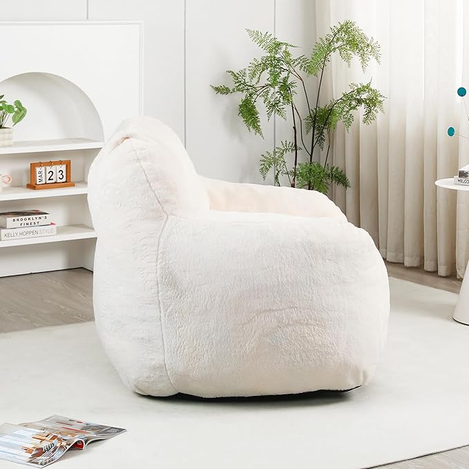 Furniliving Bean Bag Chair, Giant Bean Bag Chair Stuffed Floor Sofa for Adults Comfy Bean Bag Sofa with Back Support, Oversized Bean Bag Couch for Living Room Bedroom Dorm Office, Teddy, White