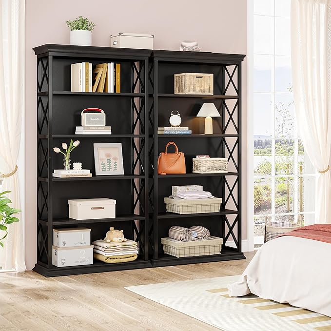 Tribesigns 6-Tier Bookcase, 71 Inches Industrial Bookshelves and Bookcases, Floor Standing 5 Shelf Display Storage Shelves Tall Bookcase for Home Office, Living Room, Bed Room, All Black