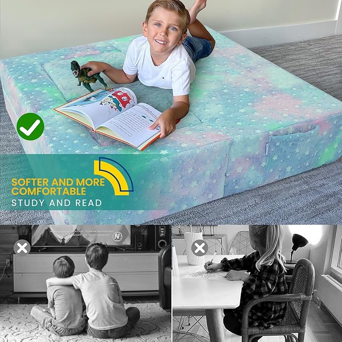 MeMoreCool Kids Play Couch for Playroom, Toddler Glow in Dark Sofa, Modular Bedroom Furniture