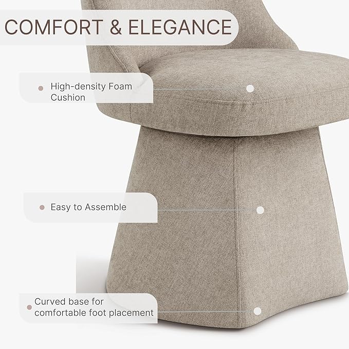 Swivel Dining Chair Mid Century Modern DeskChair High Back Upholstered Linen Fabric SideChair for Kitchen Diningroom Bedroom,Khaki,2 Box