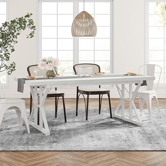 Tribesigns Farmhouse Dining Table for 6 People, 70.8-Inch Rectangular Wood Dining Table, Rustic Kitchen Table with Heavy Duty Metal Legs for Dining Room