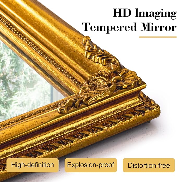 39" x 27" Large Vintage Mirror Wall Decor, Gold Ornate Decorative Wall Mirror with Elegant Victorian Wood Frame for Living Room Fireplace, Dining Room, Bathroom