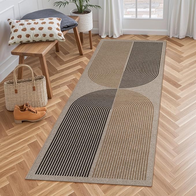 Lahome Modern Rainbow Easy Jute Rug, 2x6 Kitchen Runner Washable Rug Runners for Hallways Farmhouse Carpet, Non Slip Indoor Outdoor Runner Contemporary Door Mat for Laundry Porch