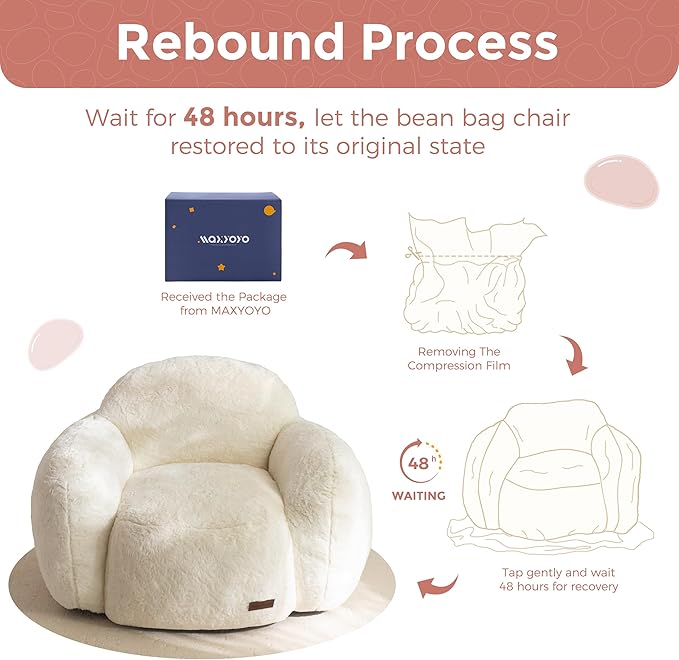 MAXYOYO Bean Bag Chair, Comfy Pebble Shaped Single Bean Bag Sofa for Adults, Stuffed Floor Sofa with Supportive Backrest & Armrests, Modern Faux Fur Accent Chair for Living Room & Bedroom, Beige