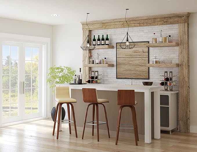 Vienna 30" Swivel Bar Stool in Walnut Wood Finish with Cream Faux Leather - Set of 3