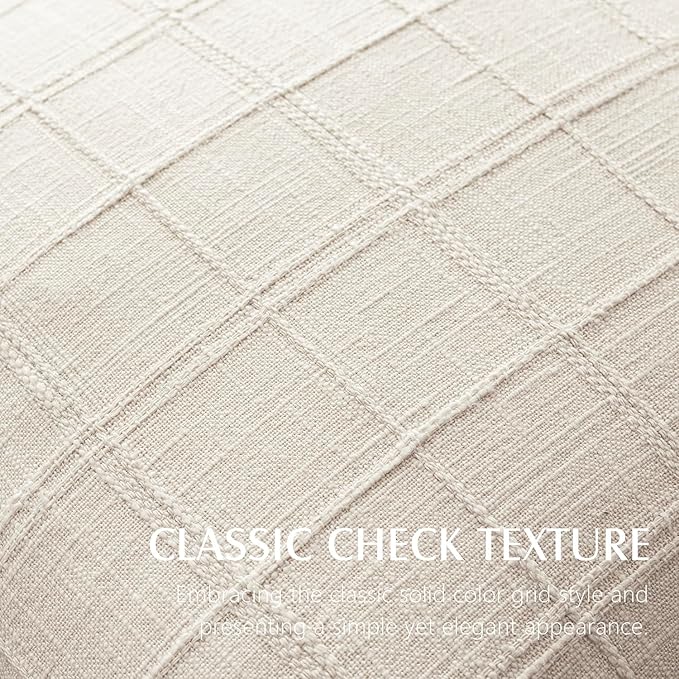 Foindtower Set of 2 Decorative Linen Check Throw Pillow Covers Neutral Farmhouse Vintage Cushion Covers Modern Boho Home Decor For Sofa Chair Couch Bedroom Living Room Outdoor,20×20 Inch,Natural Beige