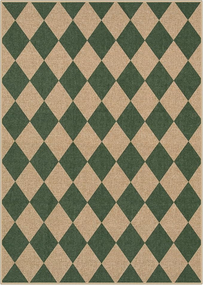 Lahome Checkered Outdoor Rug 5x7, Washable Rug for Living Room Office Indoor Outdoor Carpet, Farmhouse Non Slip Non Shedding Green Carpet for Dining Room Sunroom Patio Courtyard