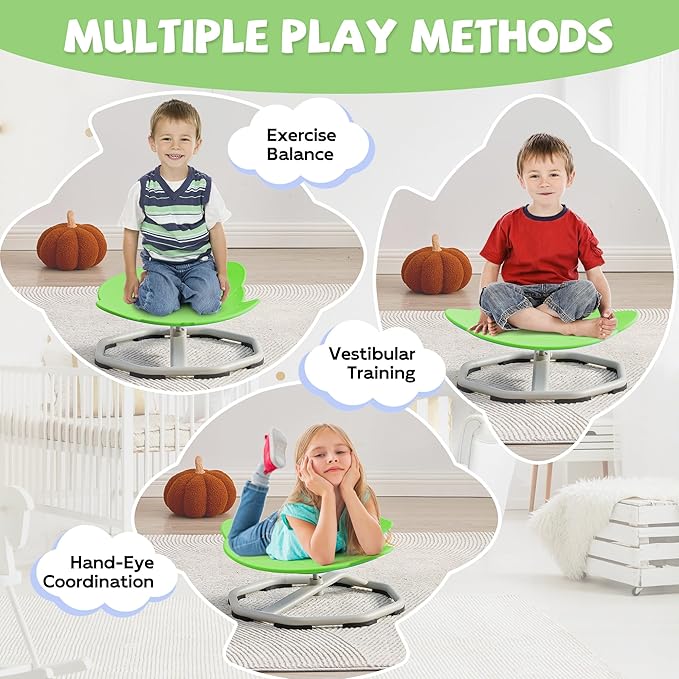 Spinning Chair for Autistic Kids, Non-Slip Sensory Spinning Chair, Sit and Spin Autism Toys Training Body Coordination (Green)