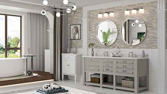TokeShimi Round Mirror 24 Inch Brushed Silver Round Bathroom Mirror for Wall Non-Rusting Aluminum Alloy Brushed Silver Matte Metal Frame Modern Circle Mirror Multi Style Home Decor