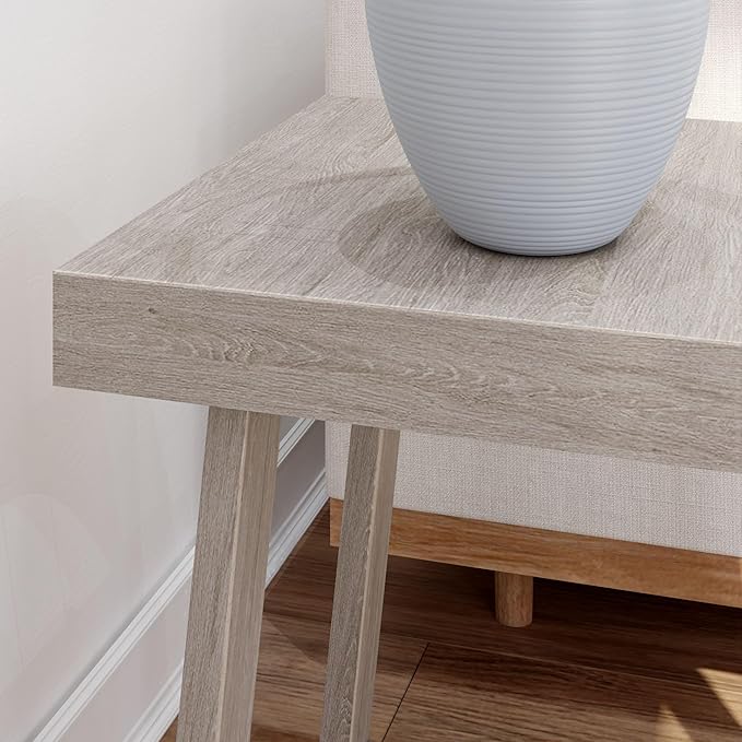 Plank+Beam Classic Square Side Table, Slim Side Table for Living Room, Narrow Nightstand for Small Spaces, Wood End Table for Bedroom, Seashell Wirebrush