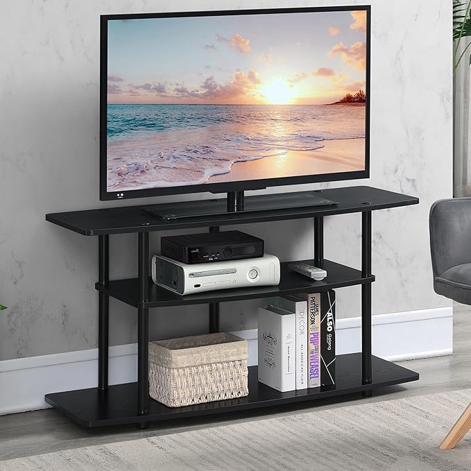 Convenience Concepts Designs2Go No Tools 3-Tier Wide TV Stand 42" - Entertainment Center for TVs up to 46 Inches, Modern TV Mount with Shelves for Living Room, Black/Black