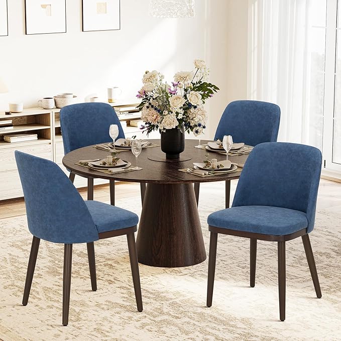 COLAMY Upholstered Dining Chairs Set of 2, Modern Kitchen Chairs with Back, Leather Side Dining Room Chairs with Wood Legs for Kitchen Dining Room Restaurant, Blue