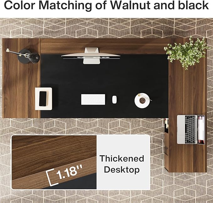 Tribesigns 78" L-Shaped Executive Desk, Large Modern Office Desk with Drawers and File Cabinet, Business Furniture with Storage Shelves, Big Computer Desk for Home Office (Light Walnut + Black)