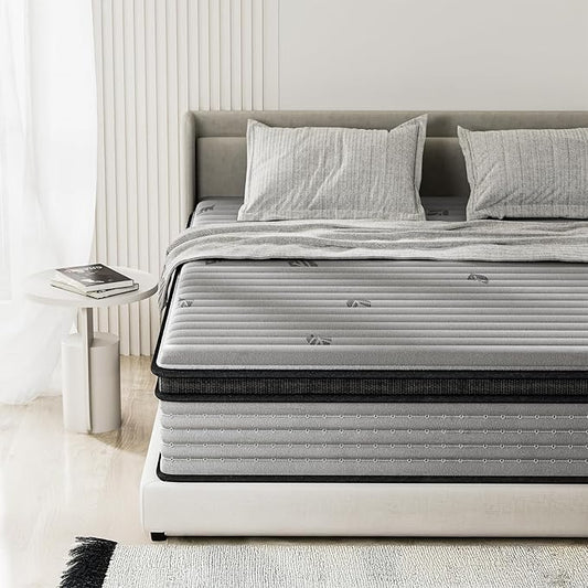 King Mattress 12inch in a Box, Memory Foam Hybrid Mattress with Pocket Springs and Zoned Support for Back & Lumbar Pressure Relief, Motion Isolation and Edge Support -CertiPUR-US(12 Inch,King)
