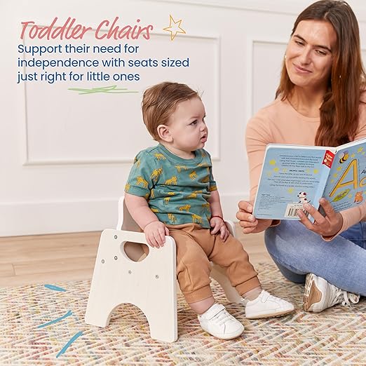 ECR4Kids Stackable Wooden Toddler Chair, 6in, Kids Furniture, White Wash, 2-Pack