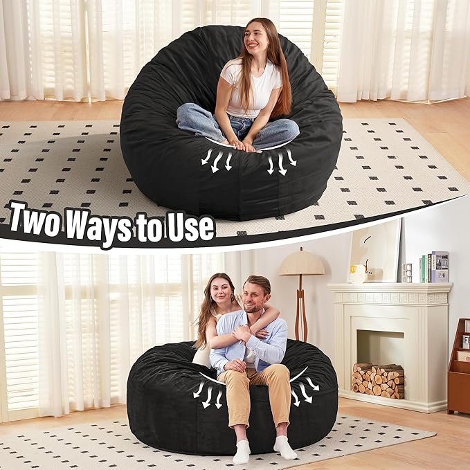 HABUTWAY Bean Bag Chair: Giant 6' Memory Foam Furniture Bean Bag Chair with Microfiber Cover - 6Ft,Black