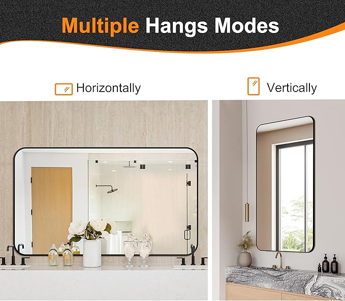 Delma Black Framed Bathroom Vanity Mirror for Over Sink, 50x30 Inch High-Definition Wall Mirror with Horizontal/Vertical Hanging, Durable Rust-Resistant Bathroom Mirror for Modern Decor (Black)