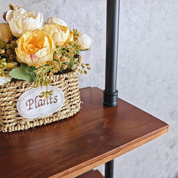 Pipe Industrial Shelves, Wall Mounted Wood Metal Ladder Rustic Bookshelf (Walnut Color, 6 Tier - 10" D x 30" W x 82.5" H)