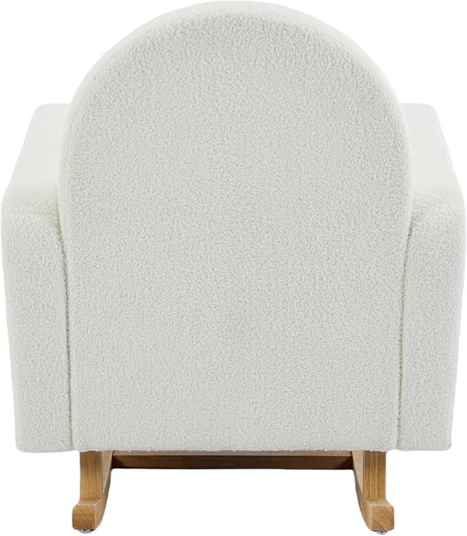 Christopher Knight Home Kiin Wooden Rocking Chair Indoor with Curved Back, Teddy Upholstered Rockers with Pillow, Comfy Accent Chair with Armrest for Bedroom, Living Room, Offices, Cream White