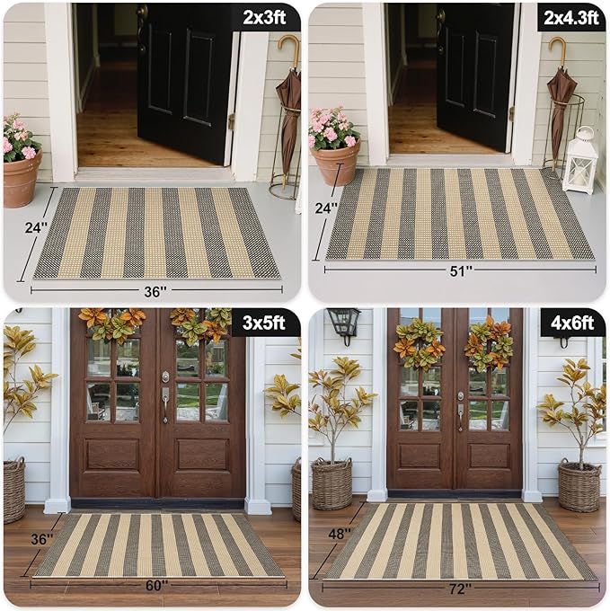 OJIA Front Door Rug 24"x51" Halloween Doormat Washable Fall Front Door Mat Indoor Entrance Tan Washable Porch Rug Woven Striped Outdoor Mat Entryway Rugs Small Area Rug for Kitchen Entry Bathroom
