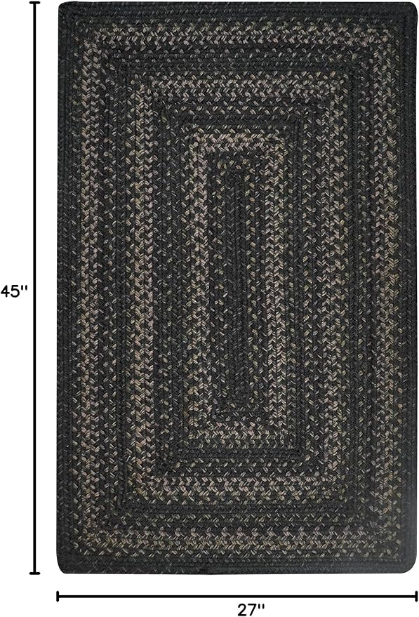 Jet Black Braided Rugs 27x45 – Primitive Style Gray and Black Indoor Entryway Rug