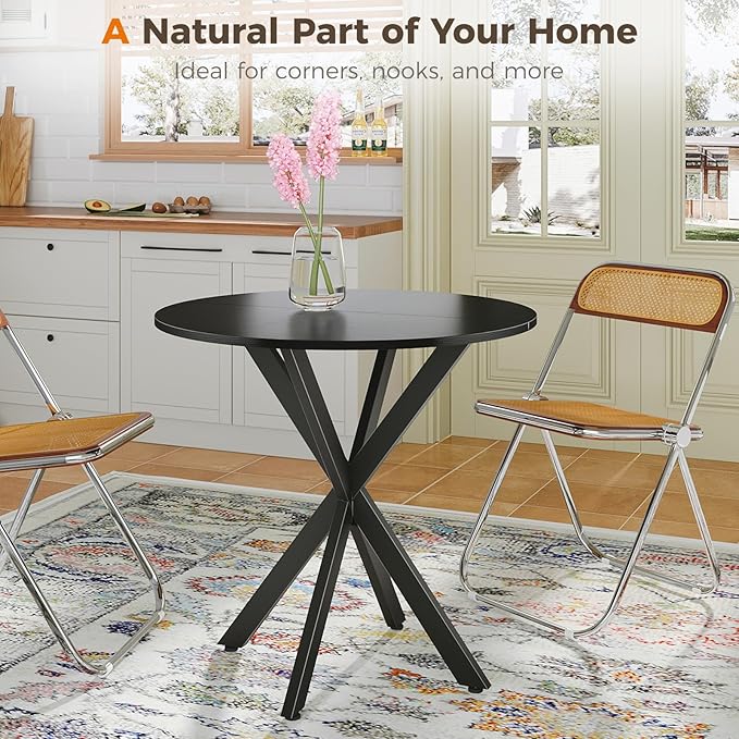 Unovivy 31.5" Black Small Round Dining Table for 2-4, Space Saving Circle Kitchen Dinner Table, Mid Century Modern Dining Room Desk for Kitchen, Apartment