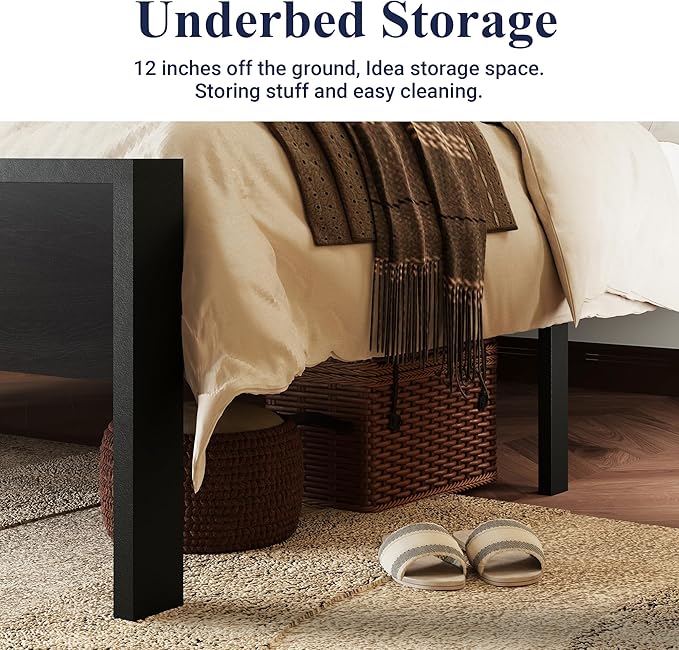 Allewie Full Size Platform Bed Frame with Wooden Headboard and Footboard, Heavy Duty 12 Metal Slats Support, No Box Spring Needed, Under-Bed Storage, Noise Free, Easy Assembly, Black Oak